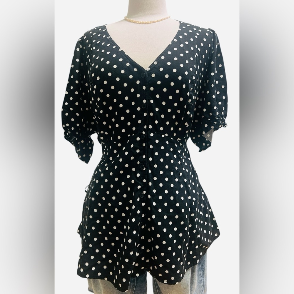 TORRID- Black and White Polka Dot Blouse